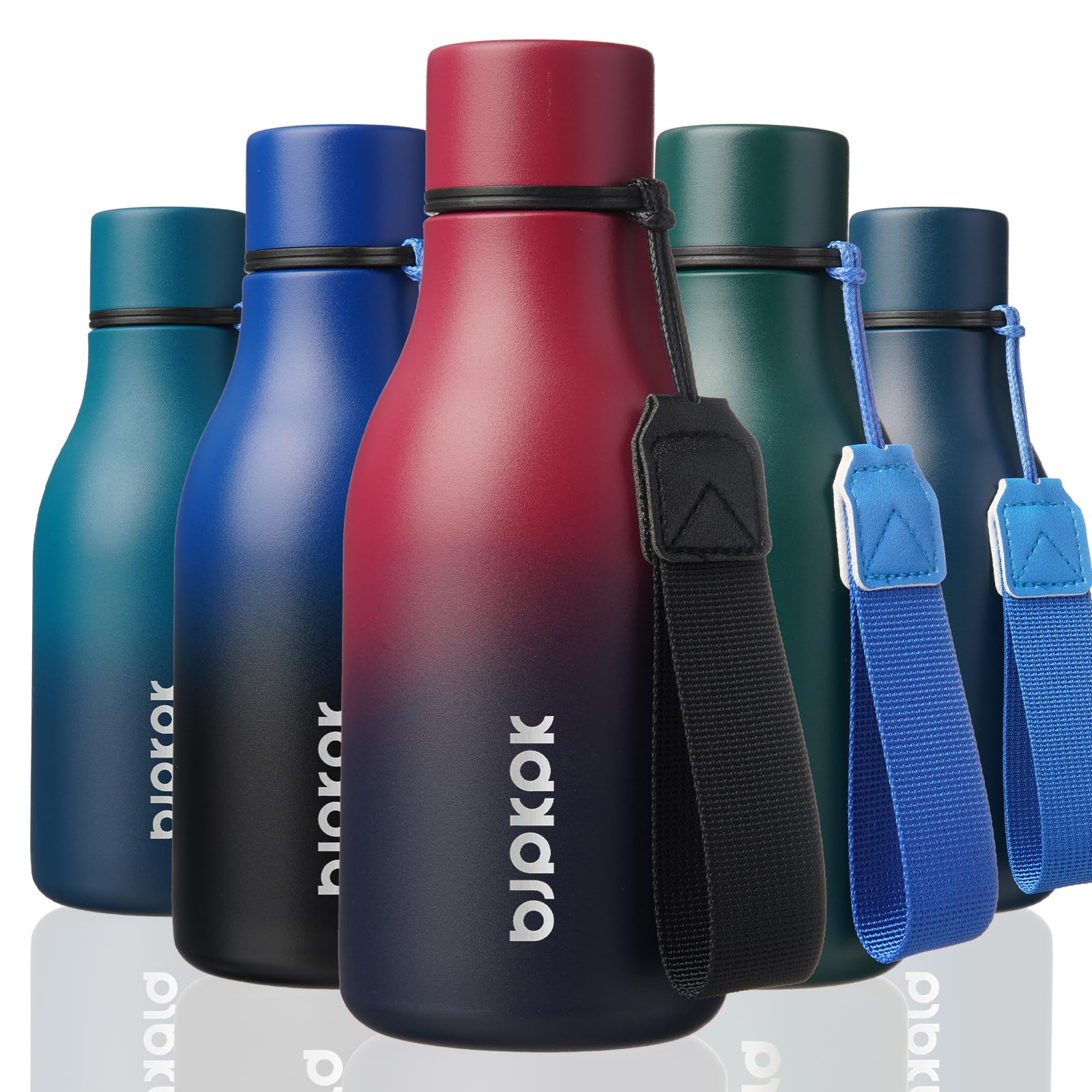 BJPKPK Insulated Water Bottles, 18 oz Stainless Steel Metal Water Bottle with Strap, BPA Free Leak Proof Jugs, Mugs, Flasks, Reusable Thermal Flasks for Sports& Travel, Blossom