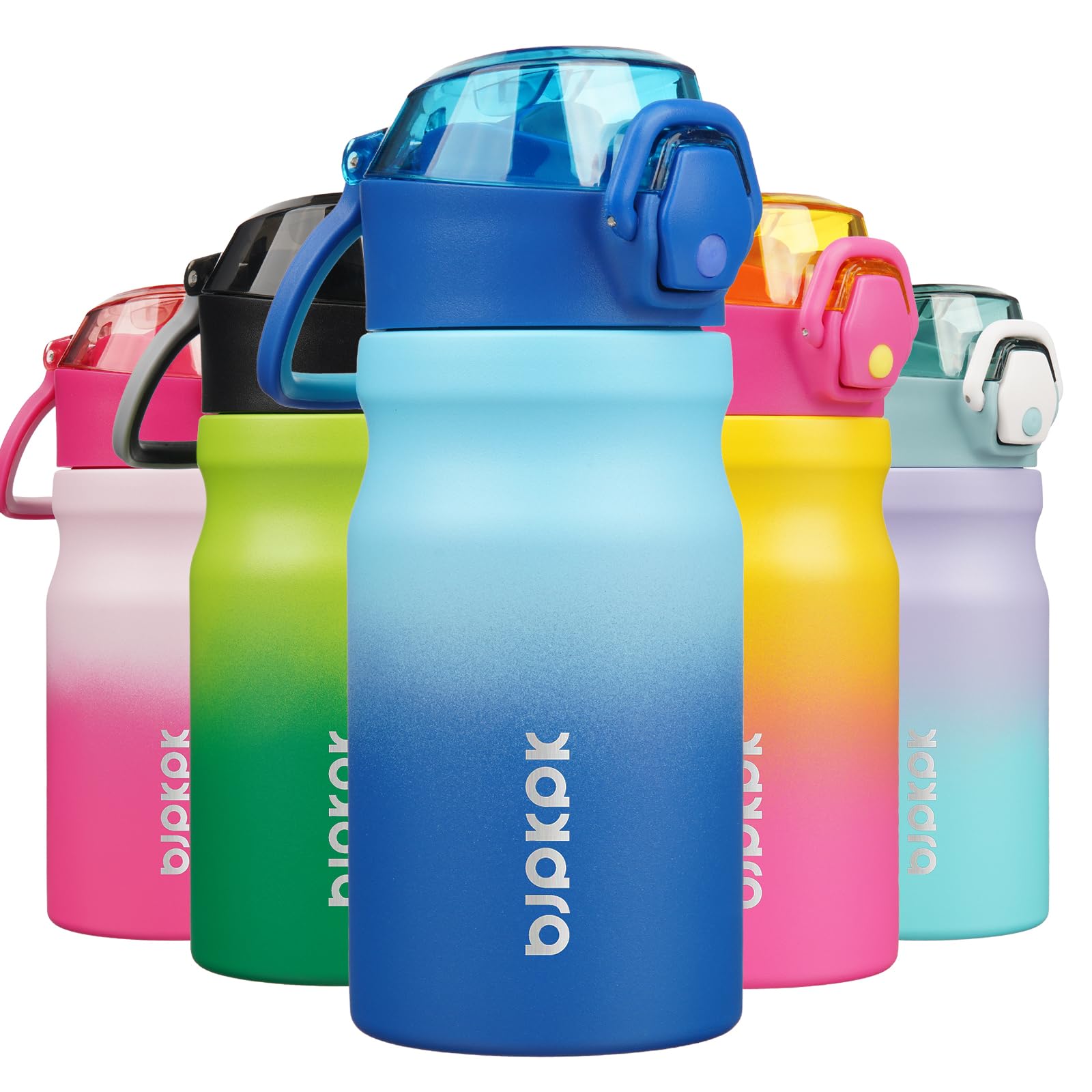 BJPKPK 18oz Insulated Water Bottle with Straw Stainless Steel Double Wall Water Bottles BPA Free Leak Proof Thermal Flask with Lockable Flip Lid and Soft Silicone Spout,Cherry Blossom