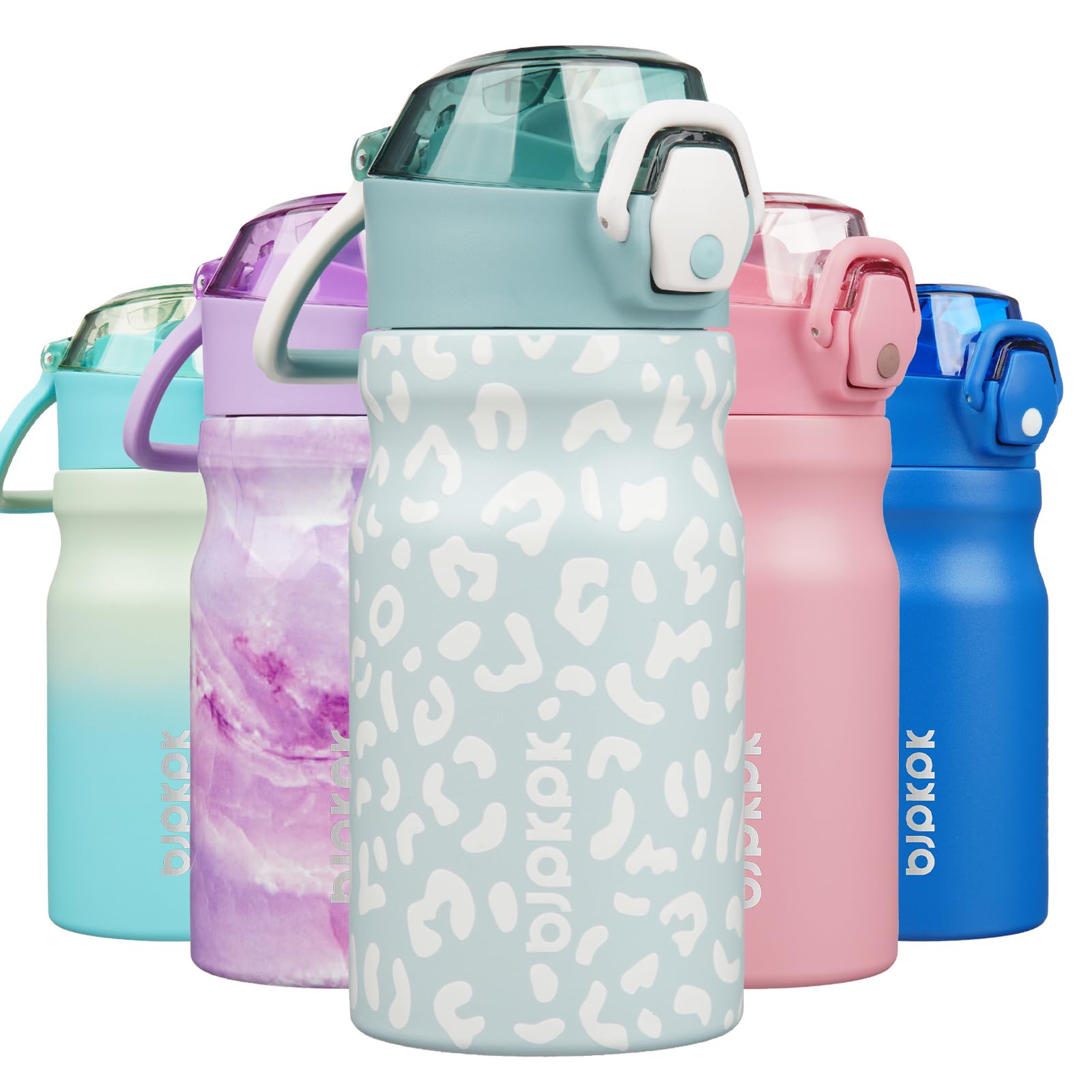 BJPKPK 18oz Insulated Water Bottle with Straw Stainless Steel Double Wall Water Bottles BPA Free Leak Proof Thermal Flask with Lockable Flip Lid and Soft Silicone Spout,Cherry Blossom