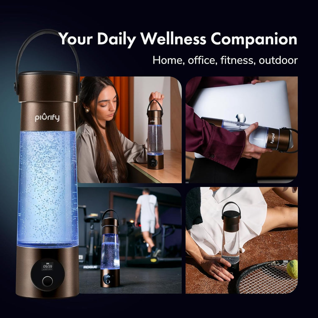 Hydrogen Water Bottle Generator | 17 OZ | UP to 6,290 PPB H2 Molecular Hydrogen | SPE/PEM Electrolysis | Ergonomic Handle | Dual-Mode | 2200 mAh Battery | Certified by H2 Analytics | Brown