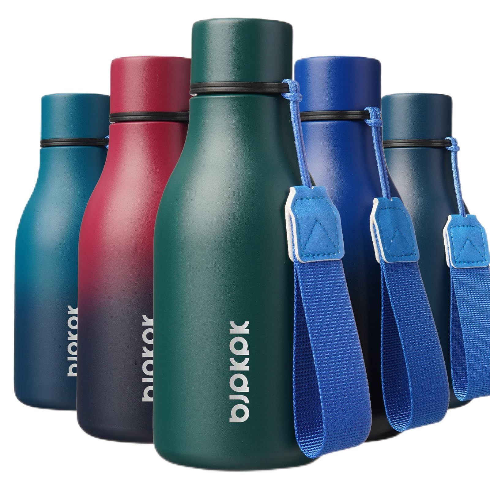 BJPKPK Insulated Water Bottles, 18 oz Stainless Steel Metal Water Bottle with Strap, BPA Free Leak Proof Jugs, Mugs, Flasks, Reusable Thermal Flasks for Sports& Travel, Blossom