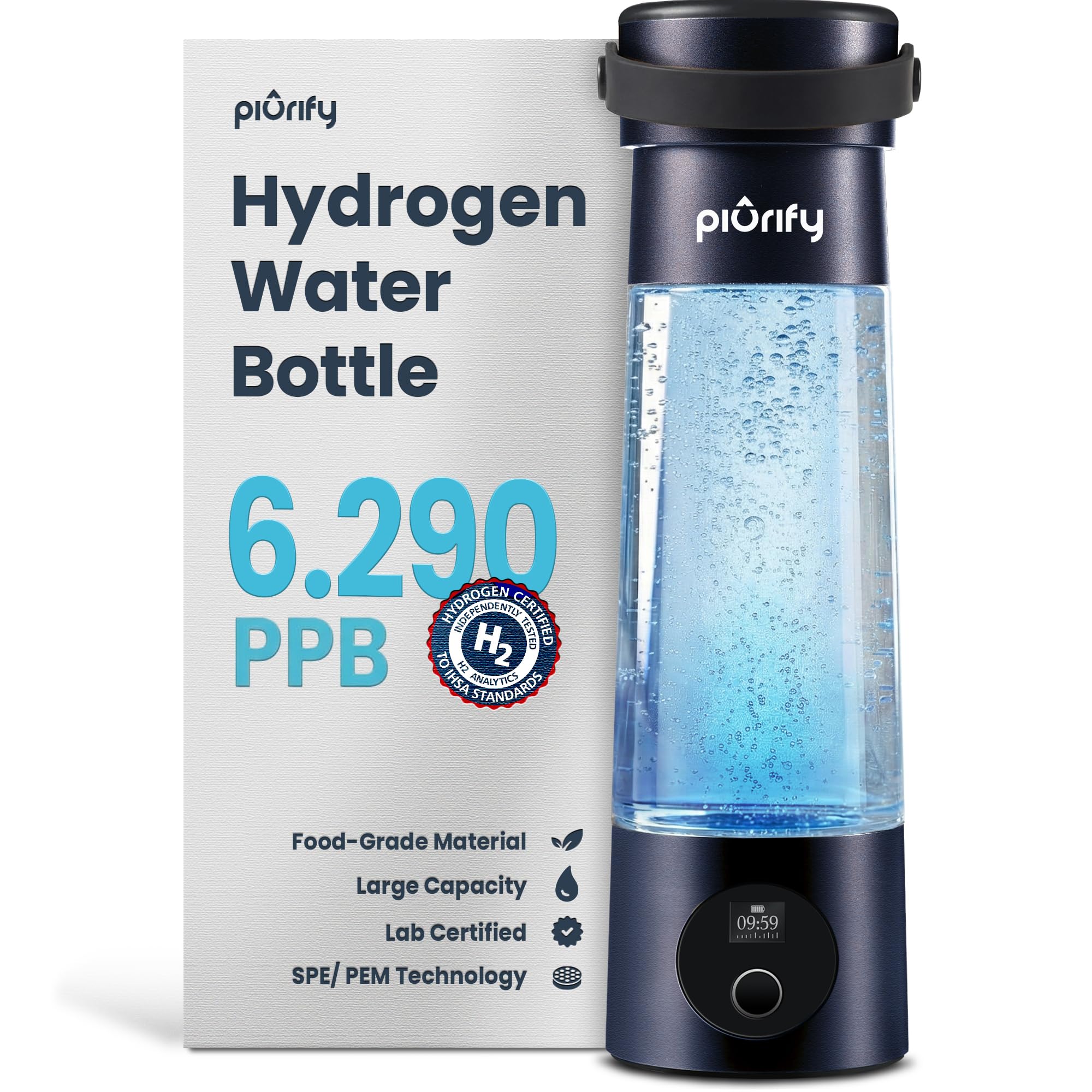 Hydrogen Water Bottle Generator | 17 OZ | UP to 6,290 PPB H2 Molecular Hydrogen | SPE/PEM Electrolysis | Ergonomic Handle | Dual-Mode | 2200 mAh Battery | Certified by H2 Analytics | Brown