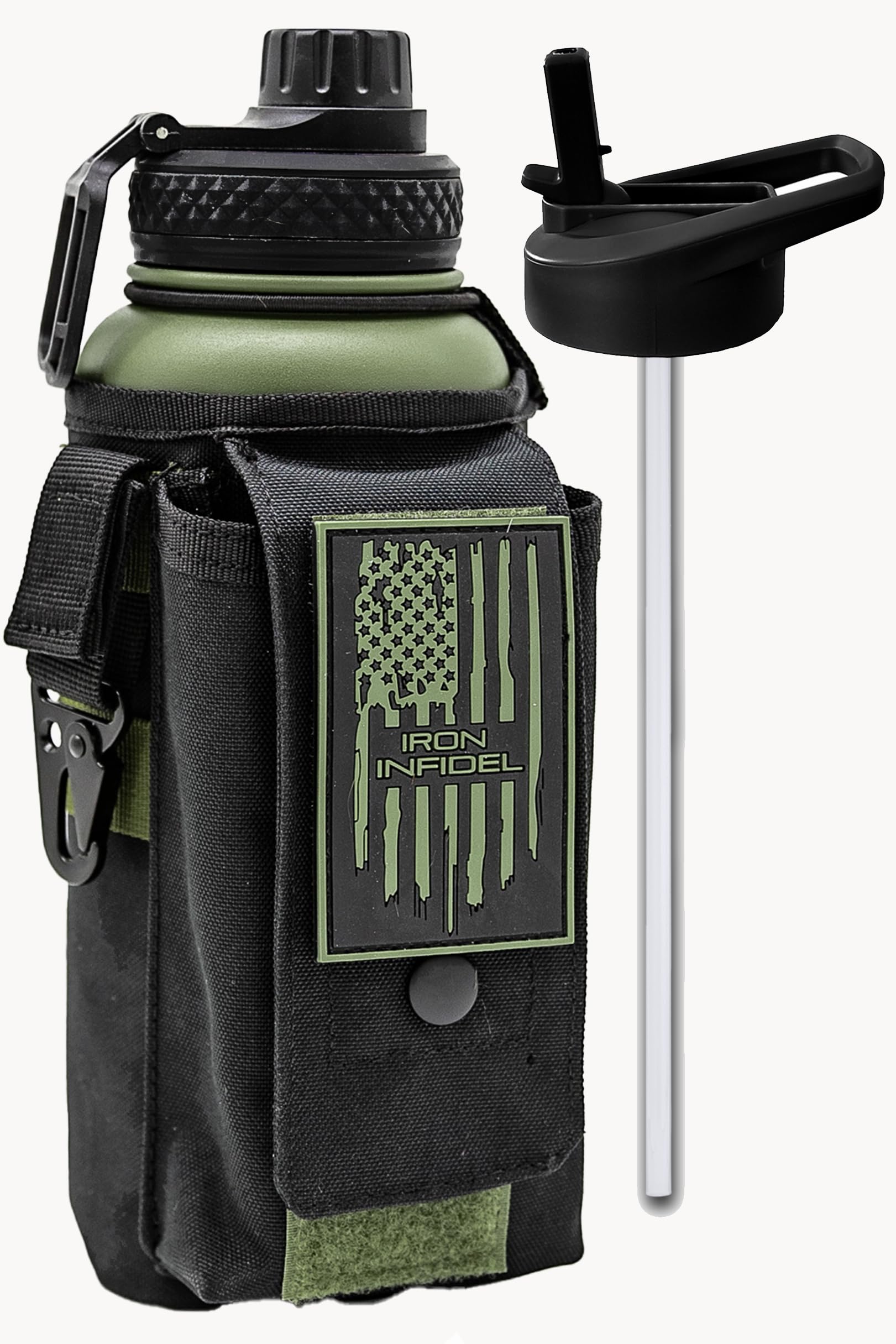 Iron Infidel Battle Bottle - One Gallon Insulated Water Bottle with Dual Carry Handles - 128 oz Tactical Stainless Steel Water Jug & Rugged Extra Large Sleeve With Storage (OCP Camo 128 Ounces)