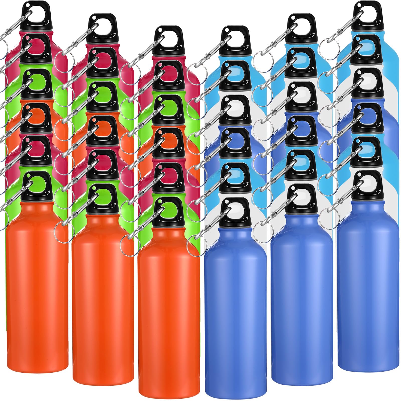 Yaomiao 36 Pcs Lightweight Aluminum Water Bottle Bulk 17 oz Leak Proof Bike Water Sports Bottles with Buckle and Twist Cap Team Reusable for Sports Gym Bicycle Camping (Fashion Tones)