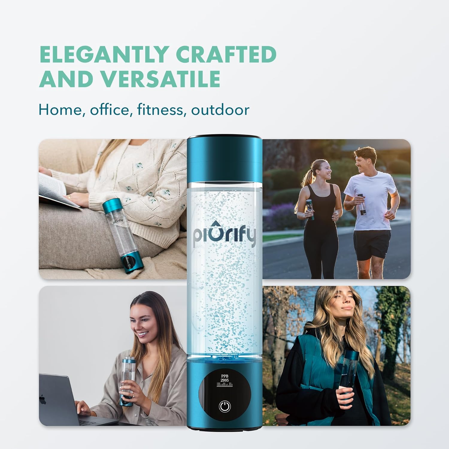 Hydrogen Water Bottle Generator - Up to 4100+ PPB Molecular Hydrogen Infusion - SPE/PEM Technology - Certified H2 Generator - Rechargeable - Extended Warranty - 10 oz (Turquoise)