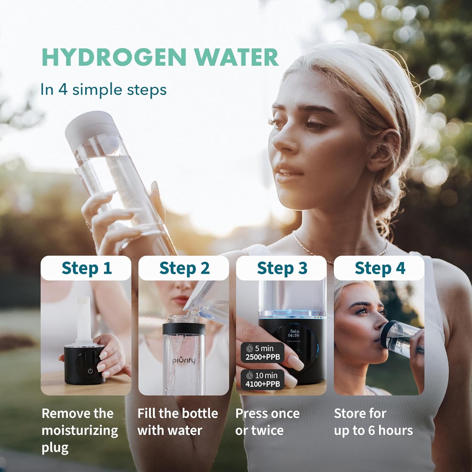 Hydrogen Water Bottle Generator - Up to 4100+ PPB Molecular Hydrogen Infusion - SPE/PEM Technology - Certified H2 Generator - Rechargeable - Extended Warranty - 10 oz (Black)