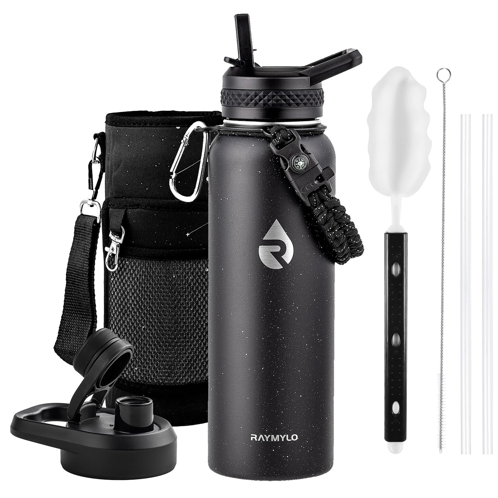 Insulated Water Bottle 64 oz, Triple Wall Vacuum Stainless Steel (Cold for 48 Hrs), Leak Proof & Non-BPA, Half Gallon Water Flask Jug with Paracord Handle & Straw Spout Lids
