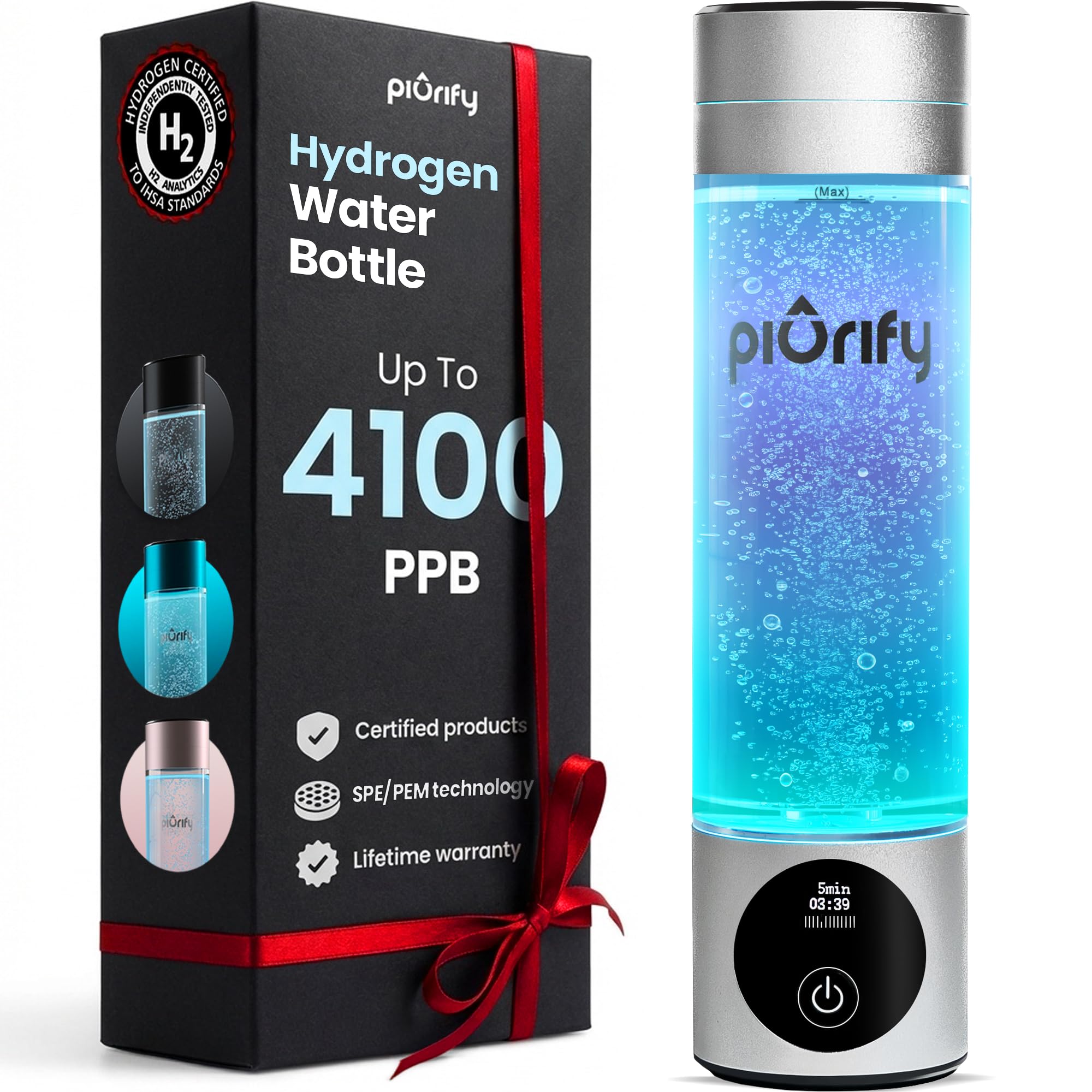 Hydrogen Water Bottle Generator - Up to 4100+ PPB Molecular Hydrogen Infusion - SPE/PEM Technology - Certified H2 Generator - Rechargeable - Extended Warranty - 10 oz (Turquoise)