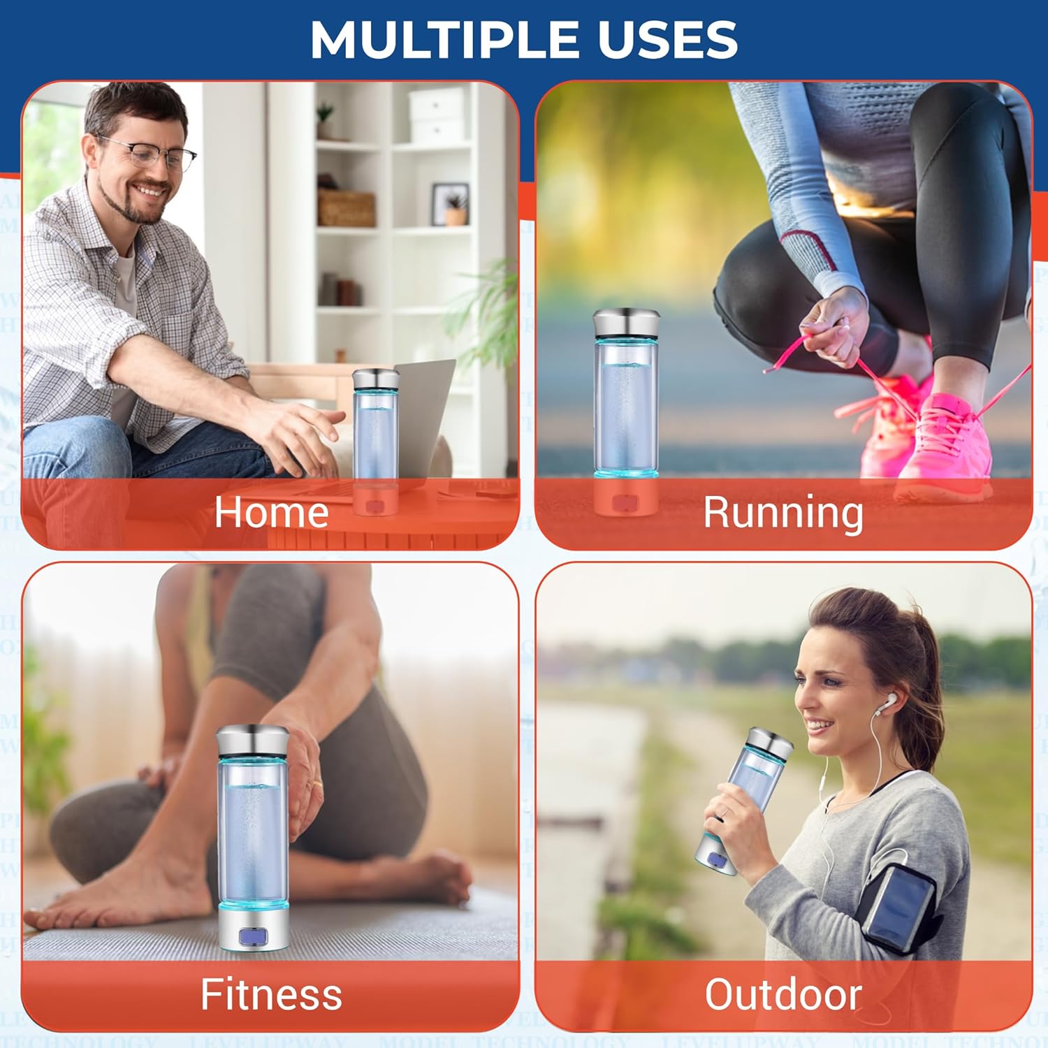 LevelUpWay Hydrogen Water Bottle - Advanced SPE/PEM Technology, Premium Borosilicate Glass, Made for Daily Hydration