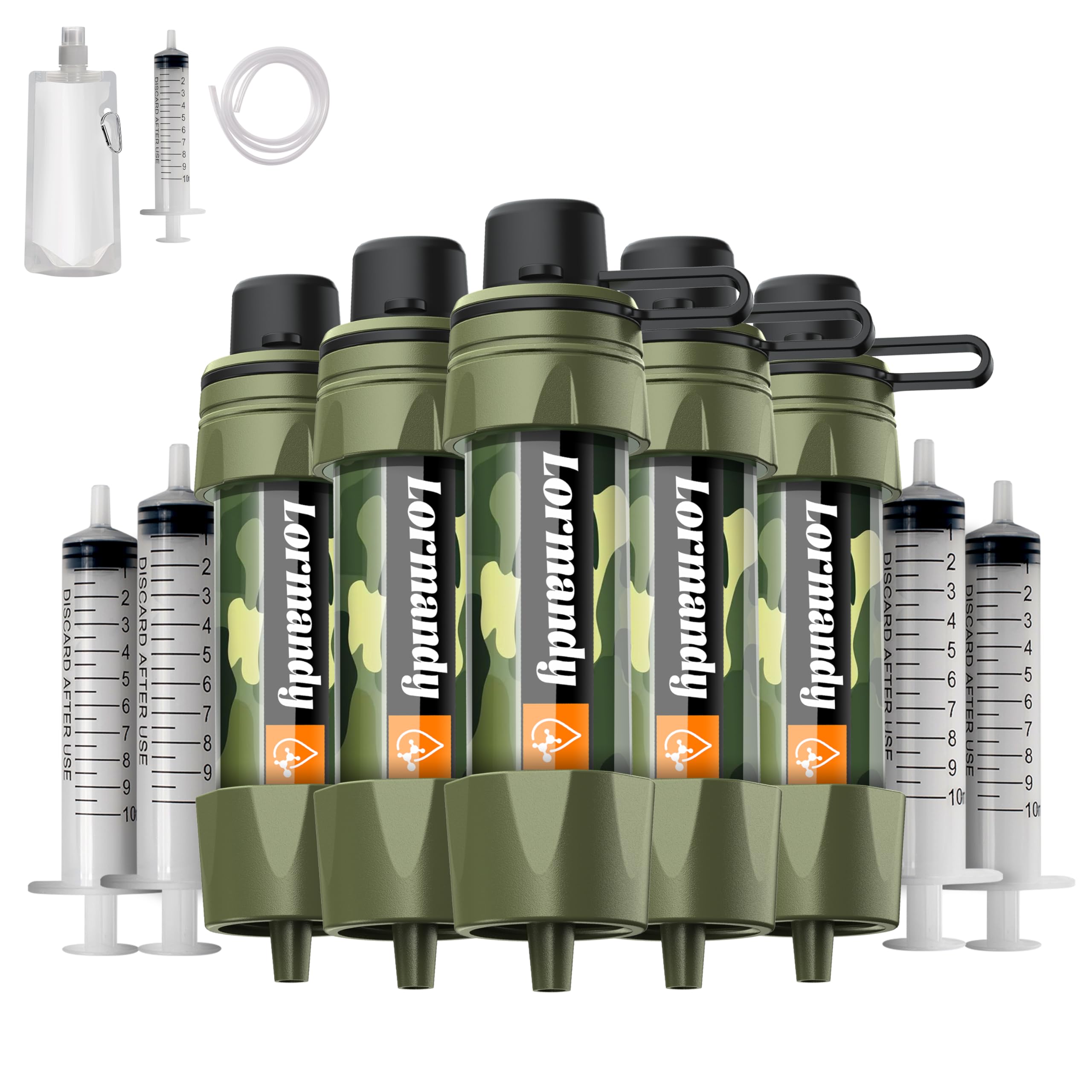 Straw Water Filter 5 Pack – Outdoor Camping & Hiking Survival Gear Kit for Family Use, Ultra-Light Personal Filter Straws for Backpacking, Travel, Bug-Out Bags and Emergency Preparedness
