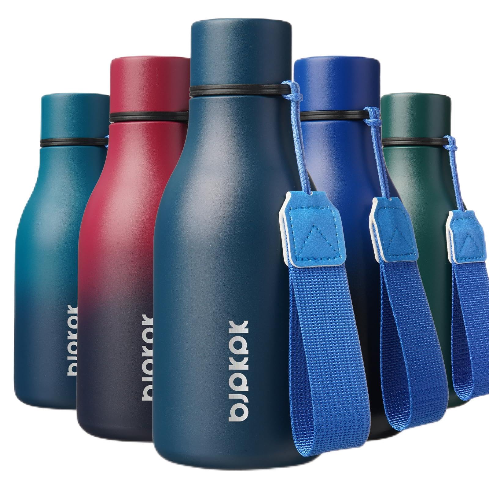 BJPKPK Insulated Water Bottles, 18 oz Stainless Steel Metal Water Bottle with Strap, BPA Free Leak Proof Jugs, Mugs, Flasks, Reusable Thermal Flasks for Sports& Travel, Blossom