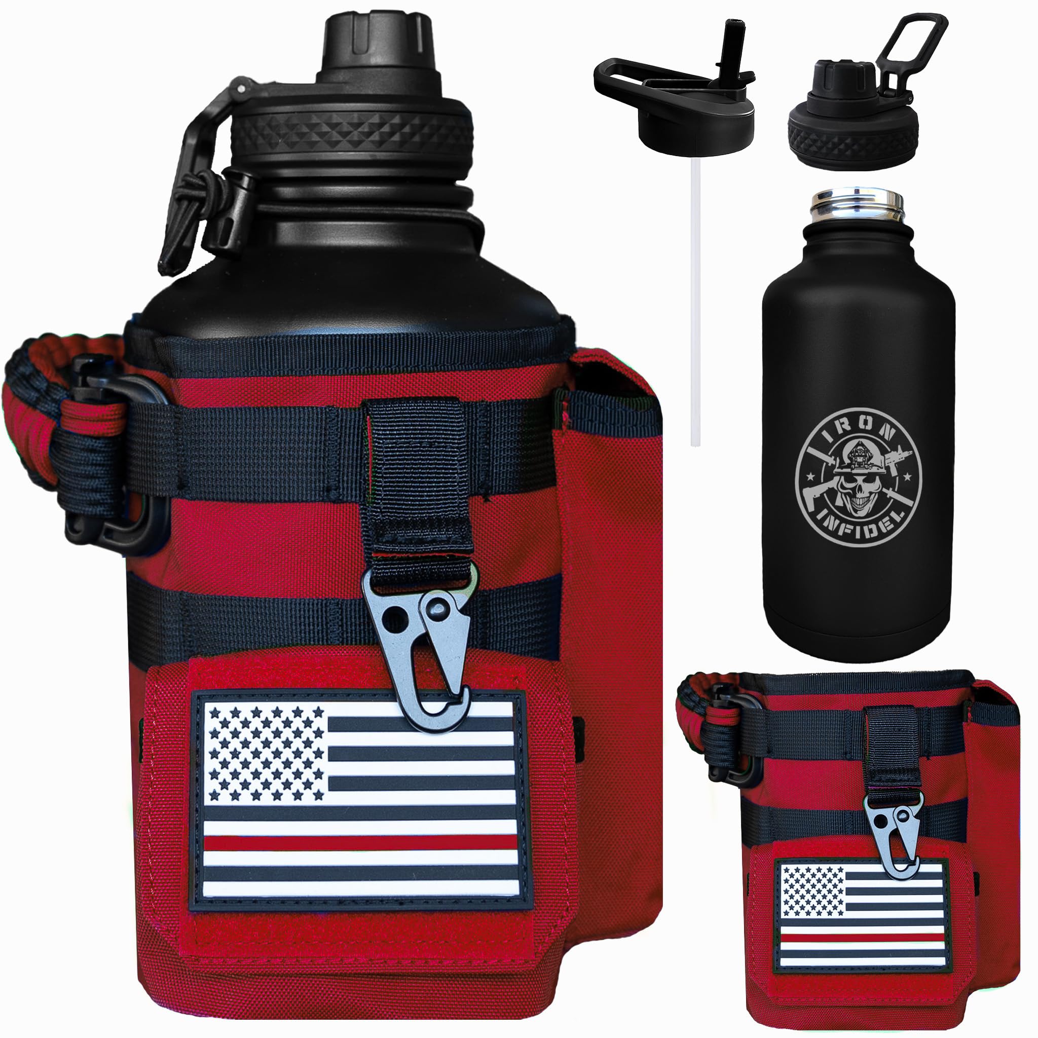 Iron Infidel Battle Bottle - One Gallon Insulated Water Bottle with Dual Carry Handles - 128 oz Tactical Stainless Steel Water Jug & Rugged Extra Large Sleeve With Storage (OCP Camo 128 Ounces)