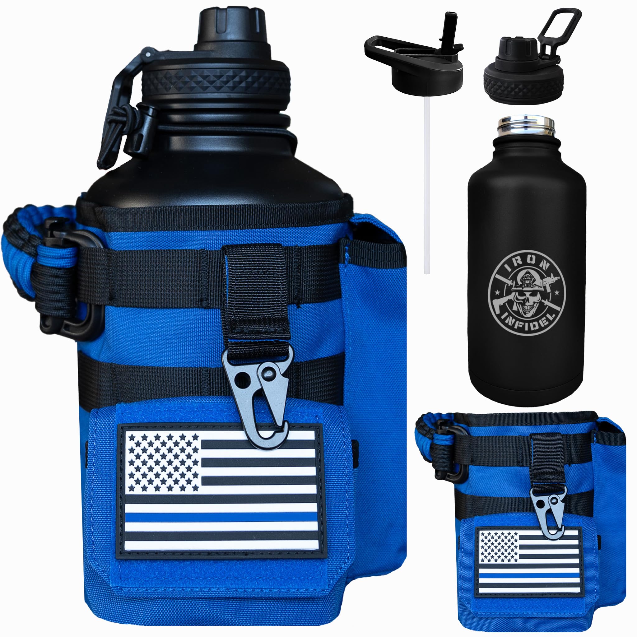 Iron Infidel Battle Bottle - One Gallon Insulated Water Bottle with Dual Carry Handles - 128 oz Tactical Stainless Steel Water Jug & Rugged Extra Large Sleeve With Storage (OCP Camo 128 Ounces)