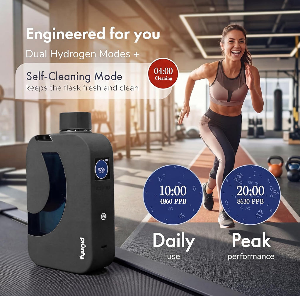 Flask Hydrogen Water Bottle | UP TO 8,630 PPB High-Purity H2 | 12 OZ | SPE/PEM Electrolysis | Self-Cleaning | Dual-Mode | 5000 mAh Battery | BPA-Free | Certified by H2 Analytics (Black)