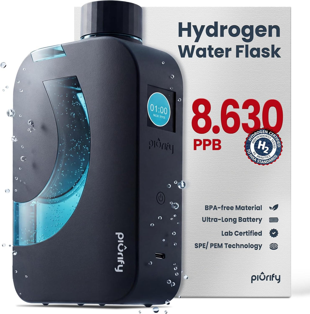 Flask Hydrogen Water Bottle | UP TO 8,630 PPB High-Purity H2 | 12 OZ | SPE/PEM Electrolysis | Self-Cleaning | Dual-Mode | 5000 mAh Battery | BPA-Free | Certified by H2 Analytics (Black)