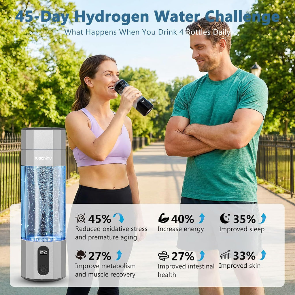 WochiTV Hydrogen Water Bottle Generator, 6400PPB High Concentration Portable Hydrogen Water Machine with SPE/PEM Tech, Water Ionizer & LED Display,7oz Leak-Proof BPA-Free, Gym, Travel, Gifts SLIVER